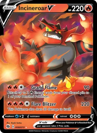 Incineroar V #8 · Champion's Path Pokémon card