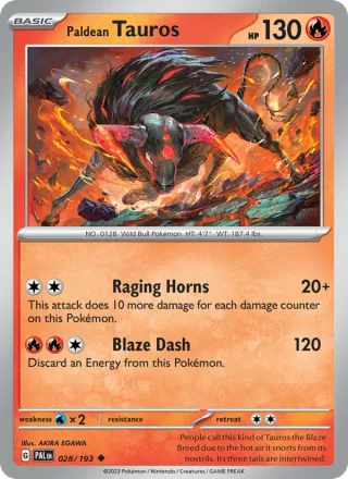 Paldean Tauros #028 · Paldea Evolved Pokémon card