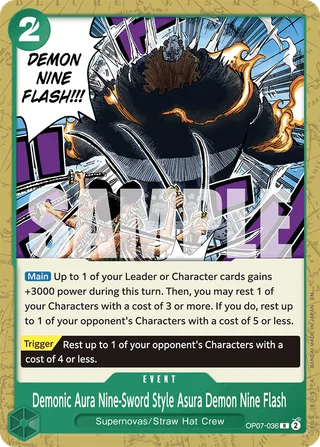 Demonic Aura Nine-Sword Style Asura Demon Nine Flash (Reprint) #OP07-036-reprint · ST-24: Starter Deck 24 GREEN Jewelry Bonney One Piece card