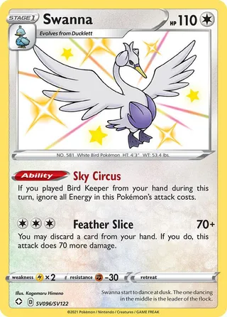Swanna #SV096 · Shining Fates Shiny Vault Pokémon card
