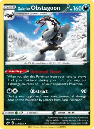 Galarian Obstagoon #119 · Sword & Shield Pokémon card
