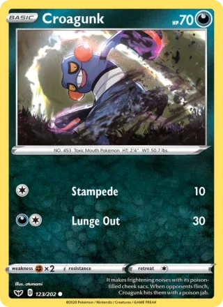 Croagunk #123 · Sword & Shield Pokémon card