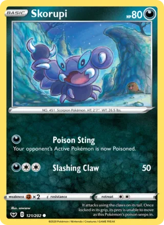 Skorupi #121 · Sword & Shield Pokémon card