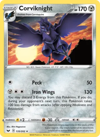 Corviknight #135 · Sword & Shield Pokémon card