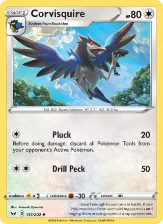 Corvisquire #151 · Sword & Shield Pokémon card