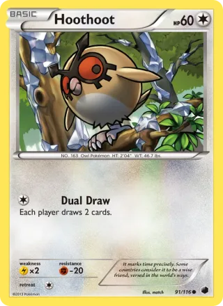 Hoothoot #91 · Plasma Freeze Pokémon card