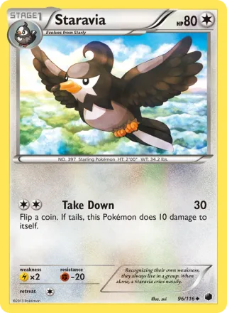 Staravia #96 · Plasma Freeze Pokémon card