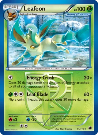 Leafeon #11 · Plasma Freeze Pokémon card