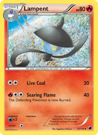 Lampent #15 · Plasma Freeze Pokémon card