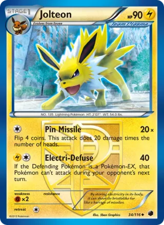 Jolteon #34 · Plasma Freeze Pokémon card