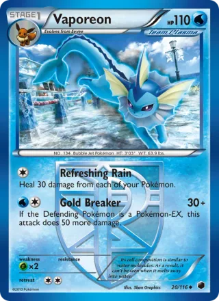 Vaporeon #20 · Plasma Freeze Pokémon card