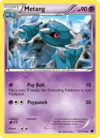 Metang #51 · Plasma Freeze Pokémon card