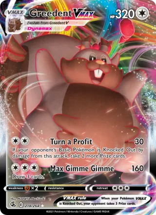 Greedent VMAX #218 · Fusion Strike Pokémon card