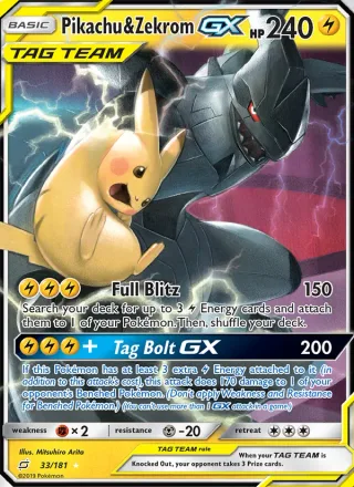 Pikachu & Zekrom GX #33 · Team Up Pokémon card