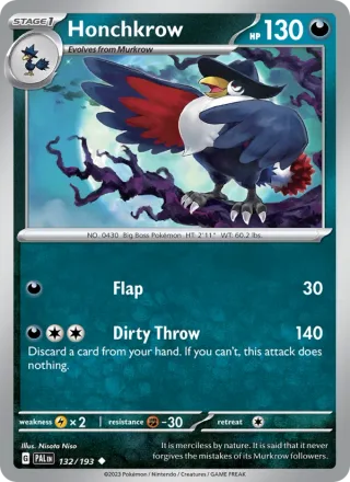 Honchkrow #132 · Paldea Evolved Pokémon card