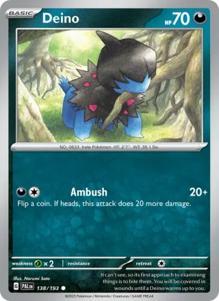 Deino #138 · Paldea Evolved Pokémon card