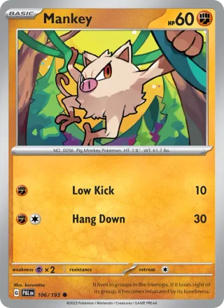 Mankey #106 · Paldea Evolved Pokémon card