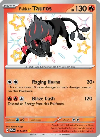 Paldean Tauros #111 · Paldean Fates Pokémon card