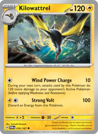 Kilowattrel #076 · Twilight Masquerade Pokémon card