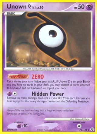 Unown Z #72 · Secret Wonders Pokémon card