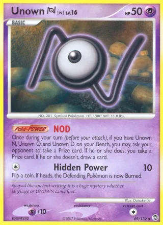 Unown N #69 · Secret Wonders Pokémon card