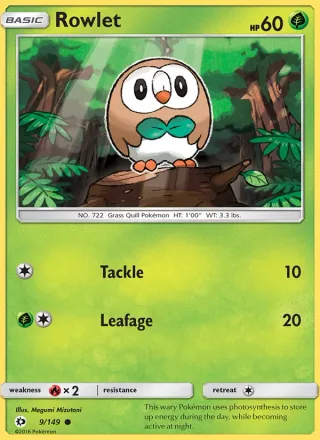 Rowlet #9 · Sun & Moon Pokémon card