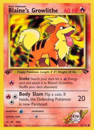 Blaine's Growlithe #62 · Gym Challenge Pokémon card