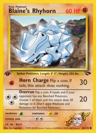 Blaine's Rhyhorn #65 · Gym Challenge Pokémon card