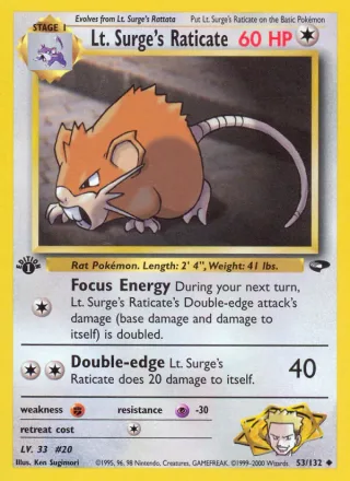 Lt. Surge's Raticate #53 · Gym Challenge Pokémon card