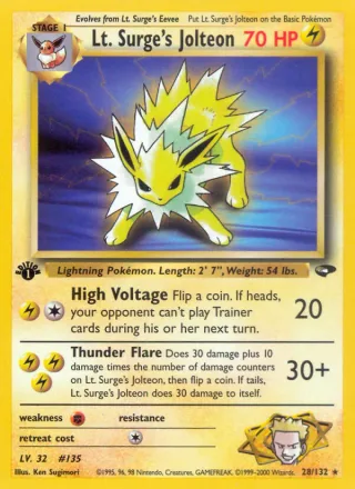 Lt. Surge's Jolteon #28 · Gym Challenge Pokémon card
