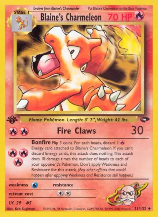 Blaine's Charmeleon #31 · Gym Challenge Pokémon card
