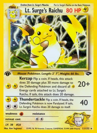 Lt. Surge's Raichu #11 · Gym Challenge Pokémon card