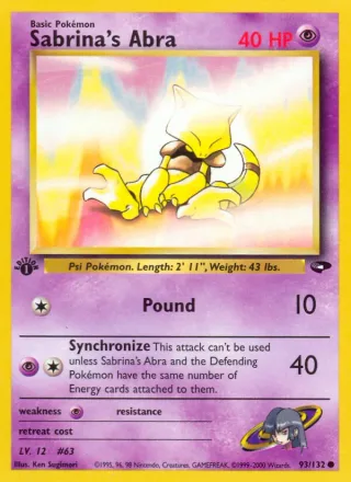 Sabrina's Abra #93 · Gym Challenge Pokémon card