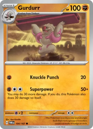Gurdurr #104 · Twilight Masquerade Pokémon card