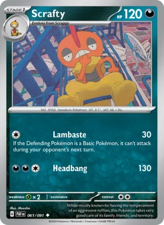 Scrafty #061 · Paldean Fates Pokémon card