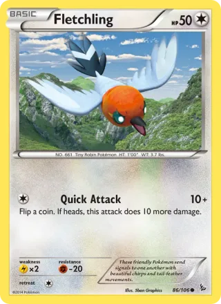 Fletchling #86 · Flashfire Pokémon card