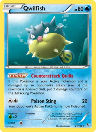 Qwilfish #21 · Flashfire Pokémon card