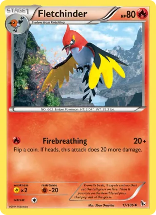 Fletchinder #17 · Flashfire Pokémon card