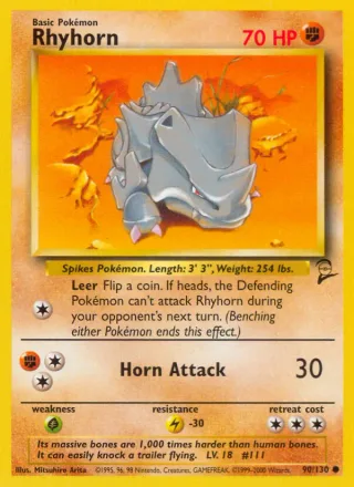 Rhyhorn #90 · Base Set 2 Pokémon card