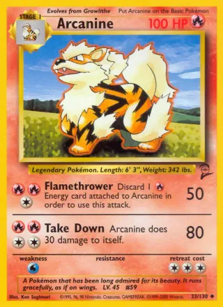 Arcanine #33 · Base Set 2 Pokémon card