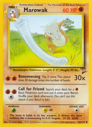 Marowak #52 · Base Set 2 Pokémon card
