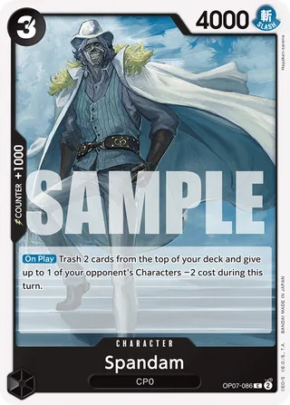 Spandam #OP07-086 · 500 Years in the Future Pre-Release Cards One Piece card