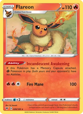 Flareon #26 · Vivid Voltage Pokémon card