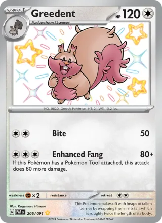 Greedent #206 · Paldean Fates Pokémon card