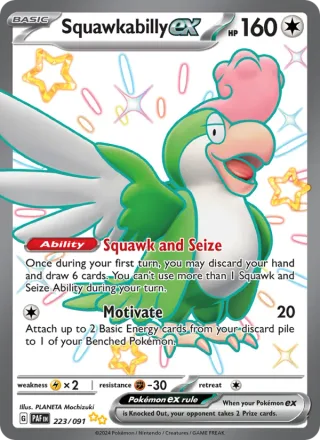 Squawkabilly ex #223 · Paldean Fates Pokémon card