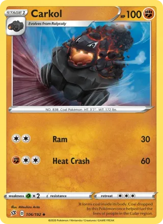 Carkol #106 · Rebel Clash Pokémon card