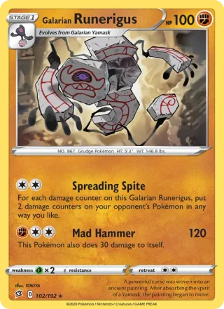 Galarian Runerigus #102 · Rebel Clash Pokémon card