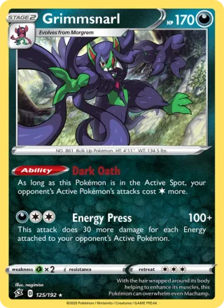 Grimmsnarl #125 · Rebel Clash Pokémon card