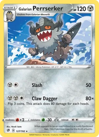 Galarian Perrserker #127 · Rebel Clash Pokémon card