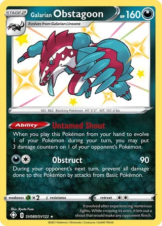 Galarian Obstagoon #SV080 · Shining Fates Shiny Vault Pokémon card